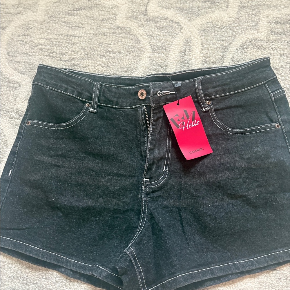 EM Hello Black Denim Shorts | NWT | Stretch Low Rise